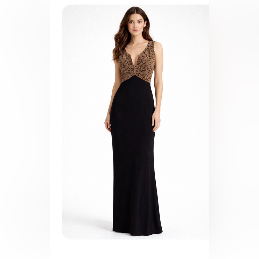 Leopard Print Bodice Black Maxi Dress